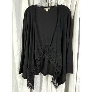 Live And Let Live Open‎ Front Cardigan Black Lace Women's 1X Plus Waterfall EUC
